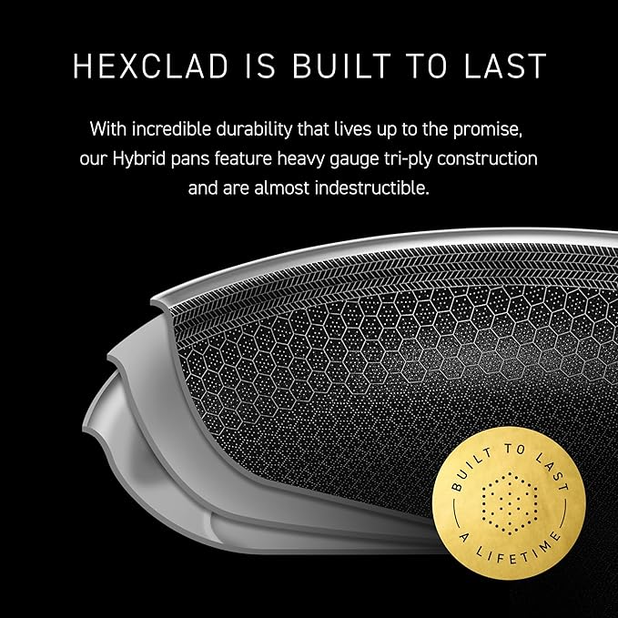 HexClad Hybrid Nonstick 10-Inch Frying Pan with Tempered Glass Lid, Stay-Cool Handle, Dishwasher-Friendly, Oven-Safe Up to 900°F, Induction Ready, Compatible with All Cooktops