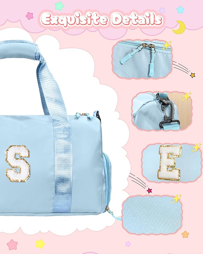 Easter Gifts for Teens Girls-Girl Gym Bag with Shoe Compartment, Kid Personalized Weekender Overnight Bags, Initial Travel Tote with Makeup Pouch, Gift for 3 4 5 6 7 Year Old Kids (Letter T)