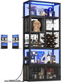 82.6" Tall Bar Cabinet with Power Outlets, 6-Tiers Reversible Wine Cabinet with LED Lights, Glass Holder & Wine Rack, Liquor Storage Cabinet Coffee Bar Unit Station for Dining Living Room, Grey Oak