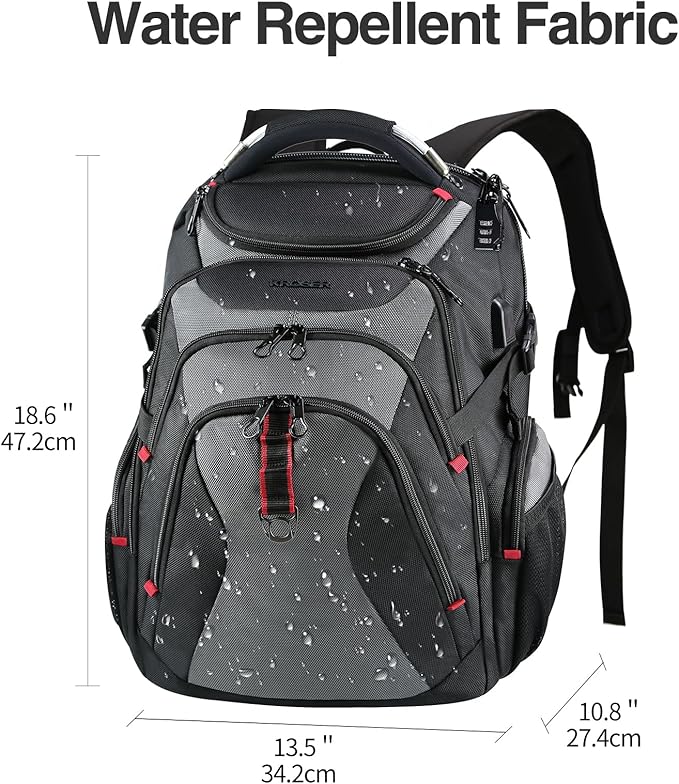 KROSER Travel Laptop Backpack 17.3 Inch XL Computer Backpack with Hard Shell Saferoom RFID Pockets Water-Repellent Business College Daypack Stylish Bag for Men/Women-Black Grey