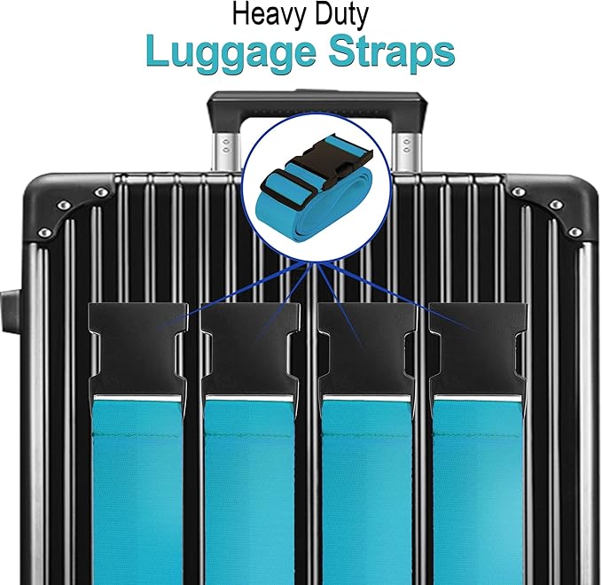 Luggage Straps for Suitcases TSA Approved Travel Belt 4 Pack by Chelmon (Sky Blue)
