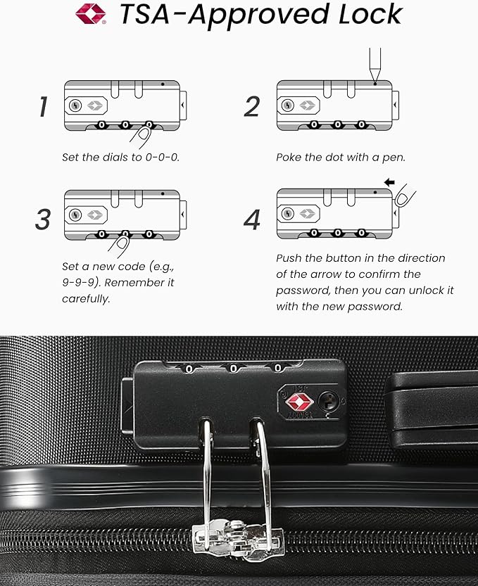 24 Inch Luggage with Spinner Wheels, Expandable Hardside Medium Checked Suitcase, Black