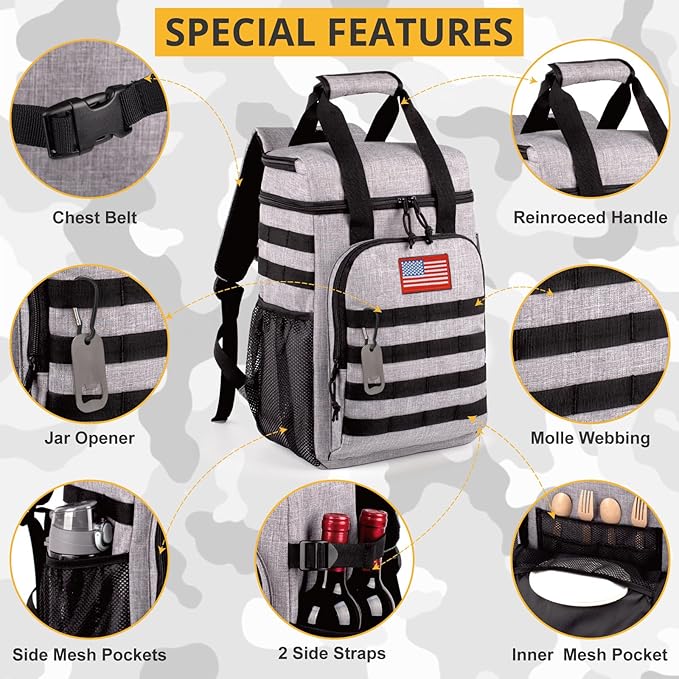 Tactical Backpack Cooler,Lunch Backpack for Men Adults Work with Handle，Soft Cooler Backpack Insulated Waterproof Leak Proof