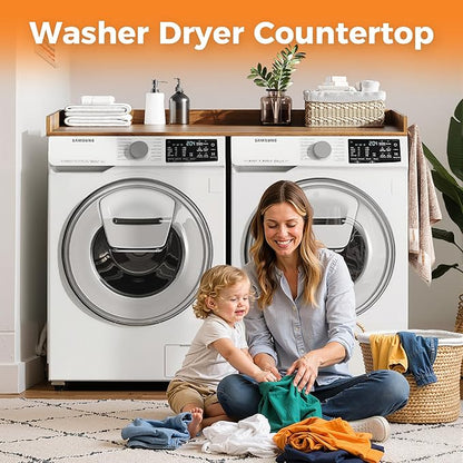 Washer Dryer Countertop, Wood Countertop with Edge Rails for Laundry Room Organization and Storage, Washer Dryer Topper for Laundry Room, 27.5" x 54" (Walnut Wood)