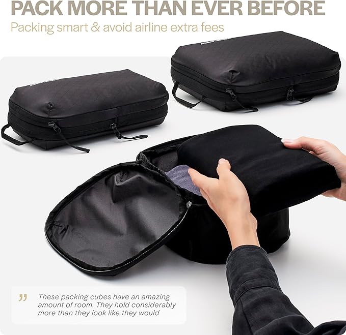 Aerotrunk Ultralight Compression Packing Cubes - Lightweight Travel Organizers for Suitcases and Luggage (3-Pack, Black)