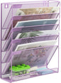 EASEPRES Desk File Organizer Mesh 6 Tier, Hanging Wall Mount Document Organization Stand, Desktop Vertical Mail Paper Folder Holder Rack with Bottom Tray for Office Home Cubicle, Light Purple