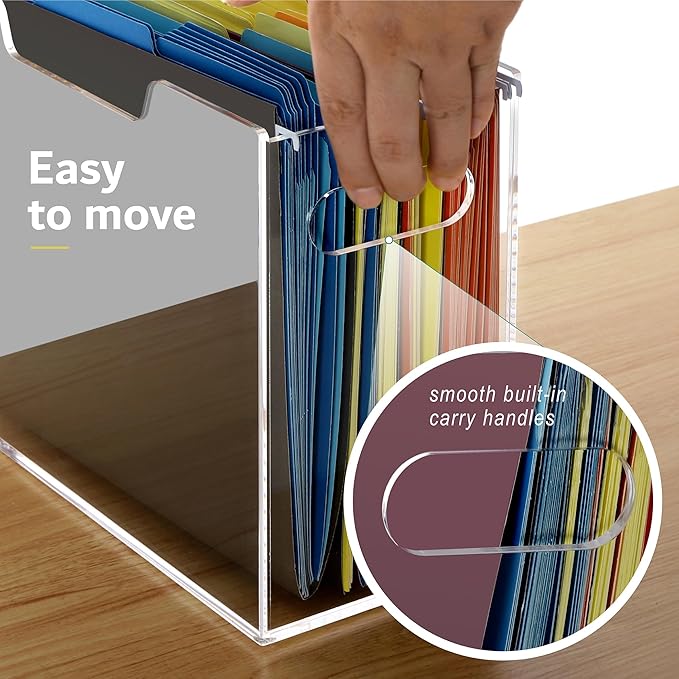 Acrylic File Organizer Box with Handles, Portable Letter Size Hanging File Folder Box, Desktop Filing Organizer for Home, Office - 1 Pack