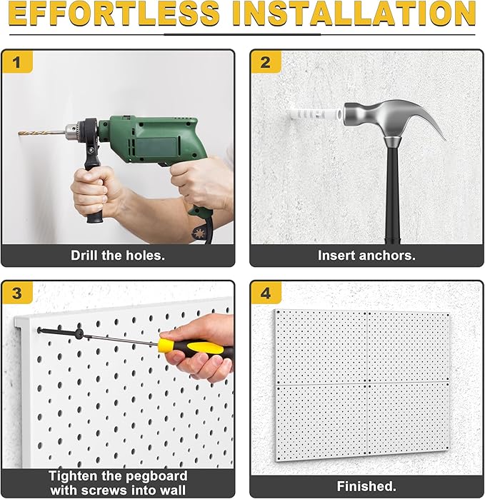 Ultrawall Metal Pegboard Panels, Pegboard Wall Organizer, Peg Boards for Wall, Garage Tool Storage Organization, 12"X16", 4pcs, Gray