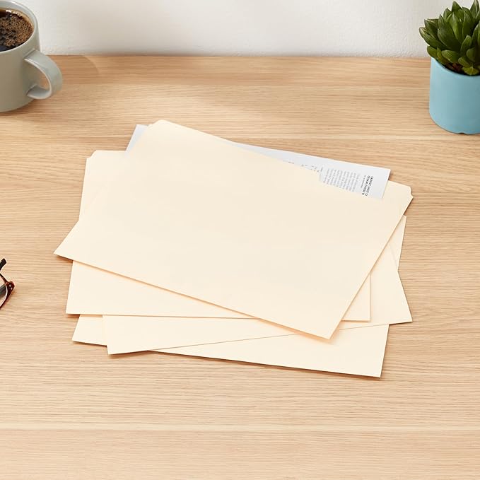 Amazon Basics File Folders with Tabs for Filing, 1/3-Cut Tab, Assorted Positions, 8.5x11 inches, Letter Size, Manila, Pack of 100