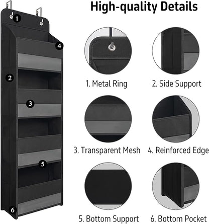 Giraffe Creation Over Door Organizer with 4 Large Capacity Pockets, Heavy Duty Hanging Organizer Storage for Closet Bathroom Nursery Bedroom Dorm, Toys Cosmetics Sundries and Baby Essentials, Black