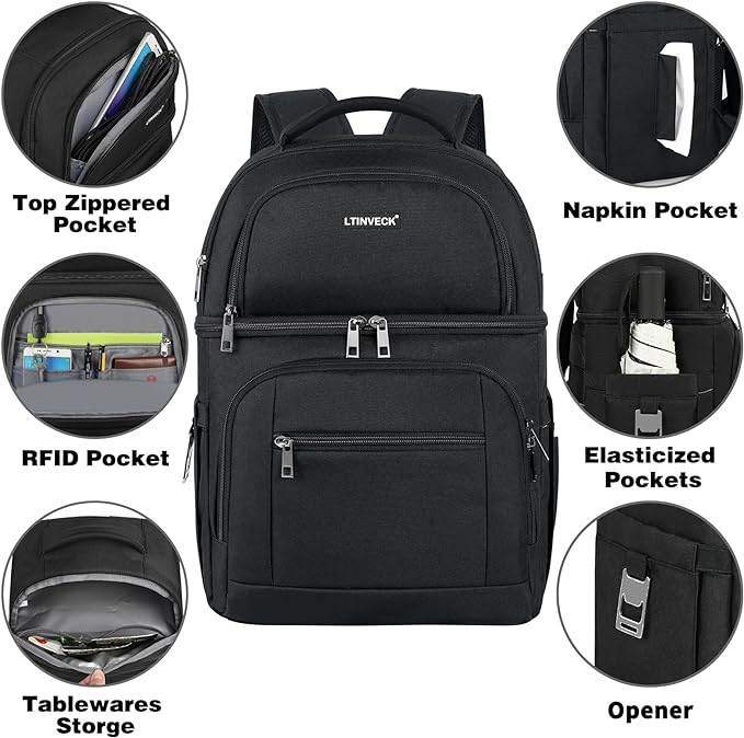 Cooler Backpack,Insulated Backpack Cooler Leakproof Double Deck Cooler Bag for Men Women RFID Lunch Backpack