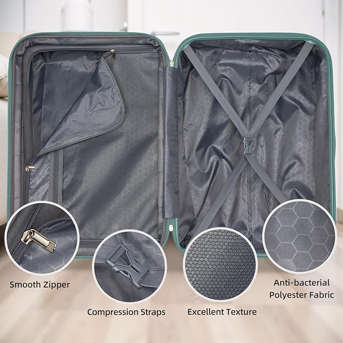 LARVENDER Luggage Sets 5 Piece Hardside Expandable Suitcase with Wheels Lock,Hardside Lightweight Rolling Suitcase for Women and Men,Misty Blue