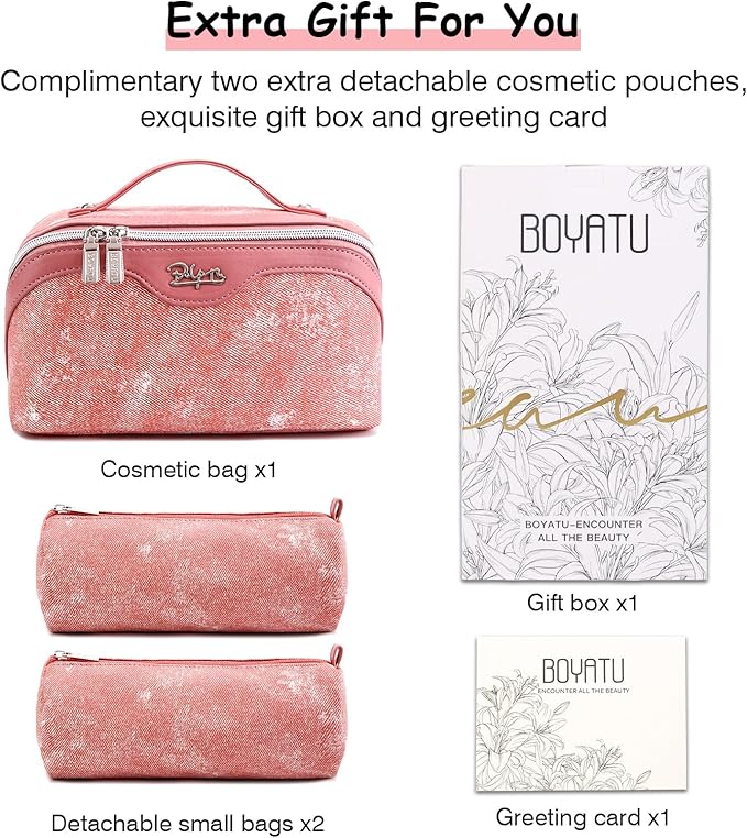 Travel Makeup Bag Cosmetic Bags for Women: 3 Sets Large Capacity Make up Bag - Portable Toiletry Bags with Handle for Women(05-Rosy Red)