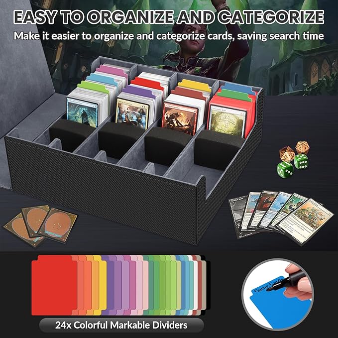AOBOPLE Trading Card Storage Box,3200+ Card Box Storage with 24 Dividers and 4 Foam Supporters PU Leather Magnetic Cards Deck Case for MTG,TCG, Magic and Sport Cards,Great Gift for Card Collectors