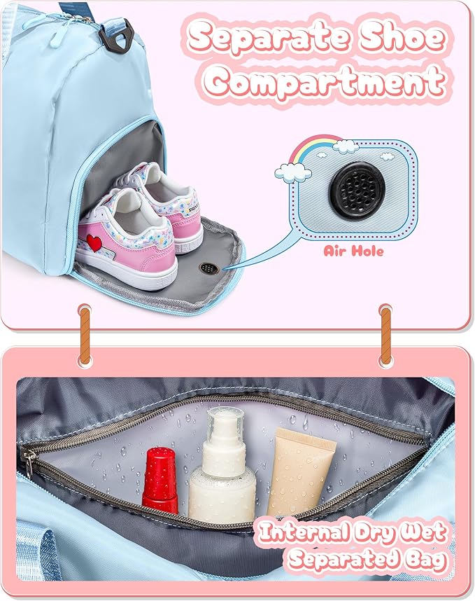 Easter Gifts for Kids-Girl Gym Bag with Shoe Compartment, Kid Personalized Weekender Overnight Bags, Initial Travel Tote with Makeup Pouch, Valentines Day Gift for Girls (Letter R)