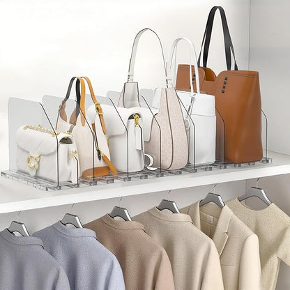Bag & Purse Organizer for Closet, 4 Sets Adjustable Clear Handbag Storage Shelf, Plastic Clutch Dividers for Closet Organizers and Storage-Keep Purses upright (4 Sets)