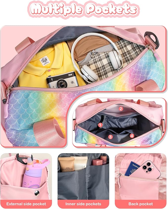 Dorm Room Essentials for Girls-Girl Gym Bag with Shoe Compartment, Kid Personalized Weekender Overnight Bags, Initial Travel Tote with Makeup Pouch, Preppy Stuff Gifts for Kids (Letter F)