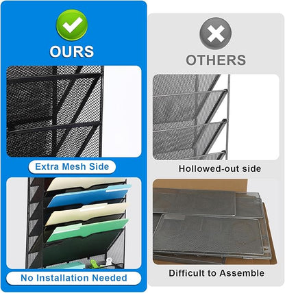 EASEPRES Desk File Organizer Mesh 11-Tier, Hanging Wall Mount Document Organization Stand, Desktop Vertical Mail Paper Folder Holder Rack with Bottom Tray for Office Home Cubicle Countertop, Black