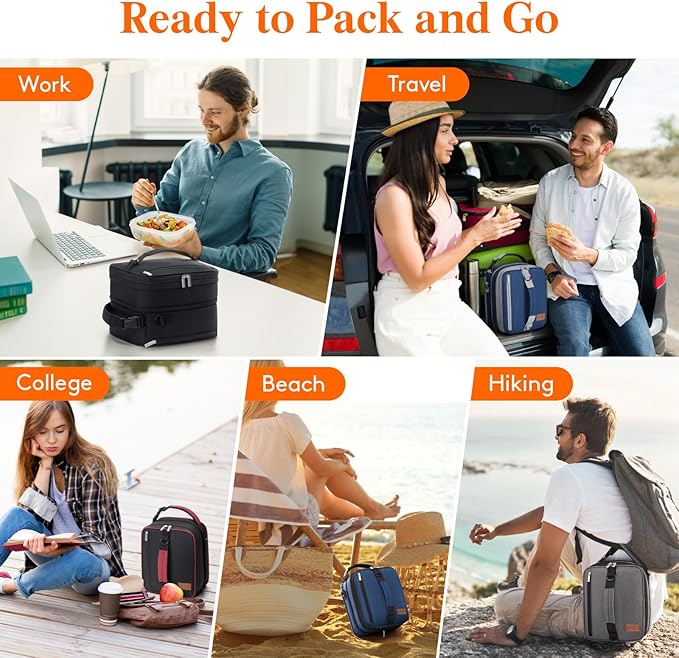 Lifewit Insulated Lunch Box for Men, Expandable Cooler Bag, Freezable Lunch Bag for Women with 2 Ice Packs and Shoulder Straps for Work Travel College, 8.2L Gray and Blue