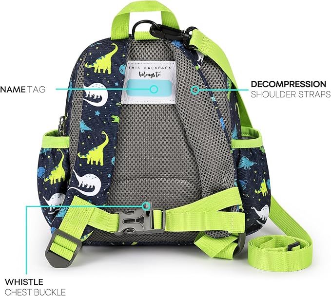 mibasies Backpack Leash for Toddlers 1-3: Baby Backpack for Boys with Anti-Lost Harness - Dinosaur