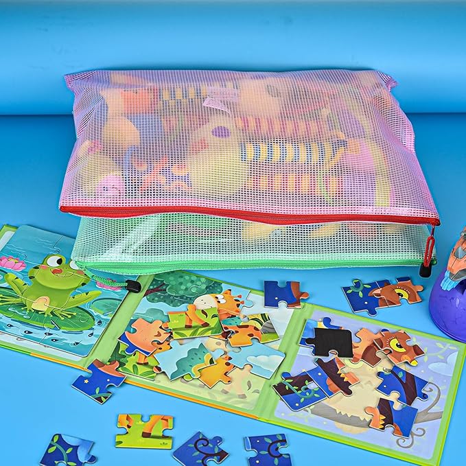 AUSTARK 20 Pcs Zipper File Bags, Plastic Mesh Pouch, Board Game Storage, Waterproof for Office School (A3 Size 16.9''x12'', Multicolored)