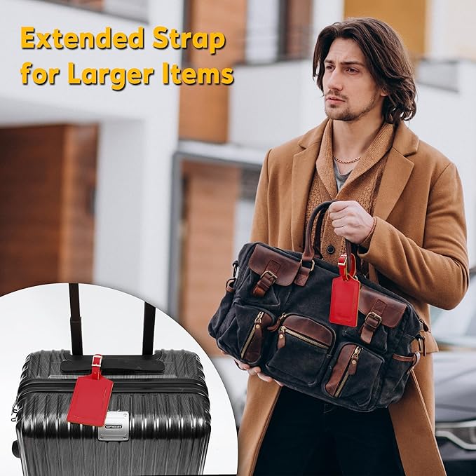 Travelambo Luggage Tags for Suitcases Faux Leather Privacy Protection 12 Pack Bag Tags Travel Accessories Essential, Deep Red