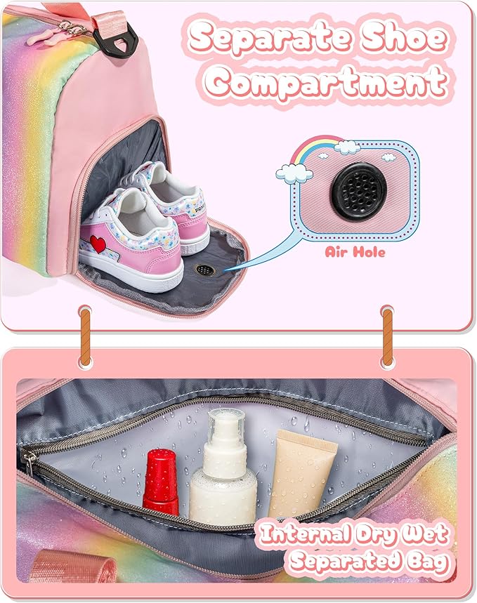 Easter Gifts for Kids-Girl Gym Bag with Shoe Compartment, Kid Personalized Weekender Overnight Bags, Initial Travel Tote with Makeup Pouch, Valentines Day Gift for Girls (Letter R)
