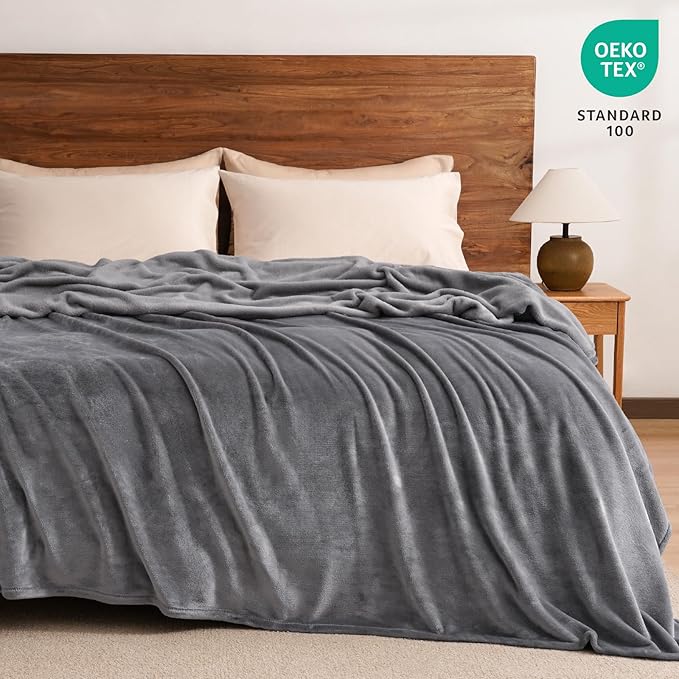 PHF Ultra Soft Fleece Blanket King Size, No Shed No Pilling Luxury Plush Cozy 300GSM Lightweight Blanket for Bed, Couch, Chair, Sofa Suitable for All Season, 108" x 90", Grey