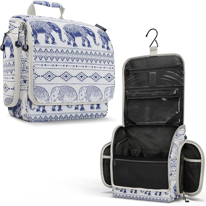 VENTURE 4TH Hanging Travel Toiletry Bag for Women & Men - Travel Organizer with Expandable Compartments & Removable Clear Pouch for Toiletries (Blue Elephant)