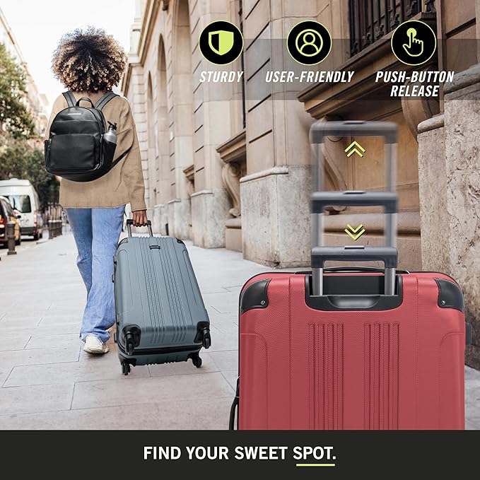 Kenneth Cole REACTION Out of Bounds Lightweight Hardshell 4-Wheel Spinner Luggage, Scarlet Red, 20-Inch Carry On