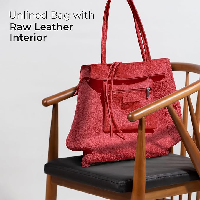 Italian Calf Leather Tote for Women with Zipper, Inner Pocket & Flat Base | Soft Unlined Shopper for Work & Travel