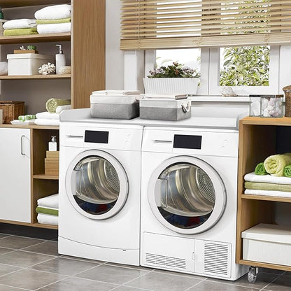 Washer Dryer Countertop with 2 Pack Storage Baskets, Wood Washer and Dryer Countertop with Non-Slip Pads/Edge Rails for Laundry Room Storage and Organization, 27.5" W x 54" L(White)