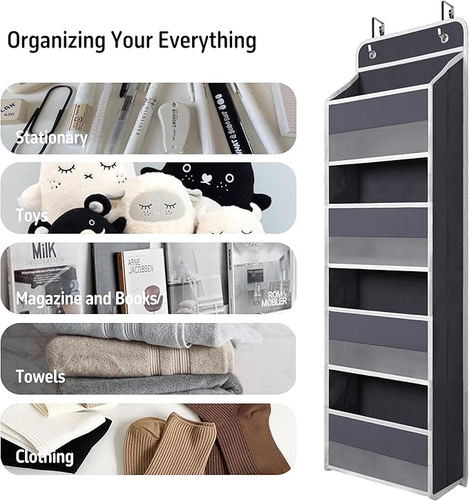 Giraffe Creation Over Door Organizer with 4 Large Capacity Pockets, Heavy Duty Hanging Organizer Storage for Closet Bathroom Nursery Bedroom Dorm, Toys Cosmetics Sundries and Baby Essentials, Gray