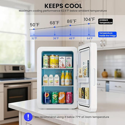 22L/30Cans Mini Fridge for Bedroom, 12v DC Portable Cooler & Warmer, Mini Refrigerator with Glass Front, for Car Office Desk & Dorm Food Beverage Skincare Makeup (White)