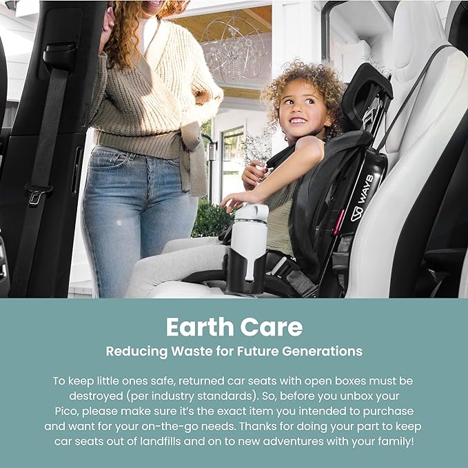 WAYB Pico Travel Car Seat with Premium Carrying Bag- Lightweight, Portable, Foldable - Perfect for Airplanes, Rideshares, and Road Trips - Forward Facing for Kids 22-50 lbs. and 30-45"