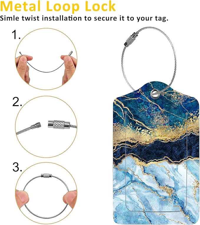 2 Pack Abstract Marble Luggage Tags for Suitcases,Fashion Marble Leather Baggage Suitcases Tag Name ID Label Privacy Cover Travel Bag Tags for Women Men Boys Girls