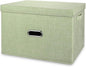Linen Fabric Collapsible Storage Bins with Removable Lids and Handles, Washable Storage Box Containers Baskets Cube with Cover for Bedroom,Closet,Office,Living Room,Nursery (Green, Medium)