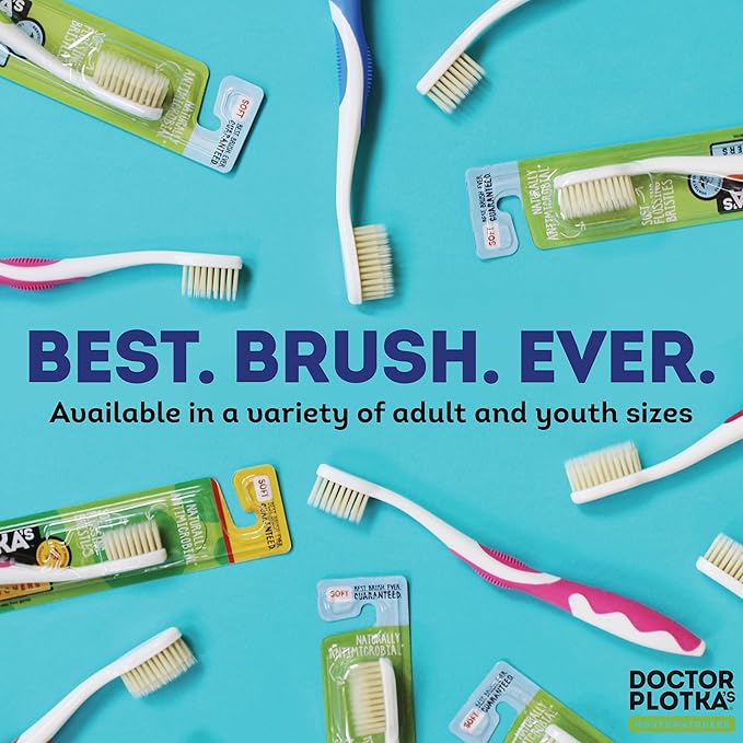 MOUTHWATCHERS Soft Childrens Flossing Manual Toothbrush, Value Pack of 4, Blue, Toothbrushes for Kids & Teens, Ultra Clean, by Dr. Plotka's