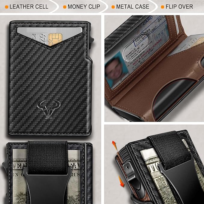 BULLIANT Men Wallet Gift Boxed,Slim Front Pocket Wallet Money Clip Card Holder 3.8"x2.7",Pop-up Access