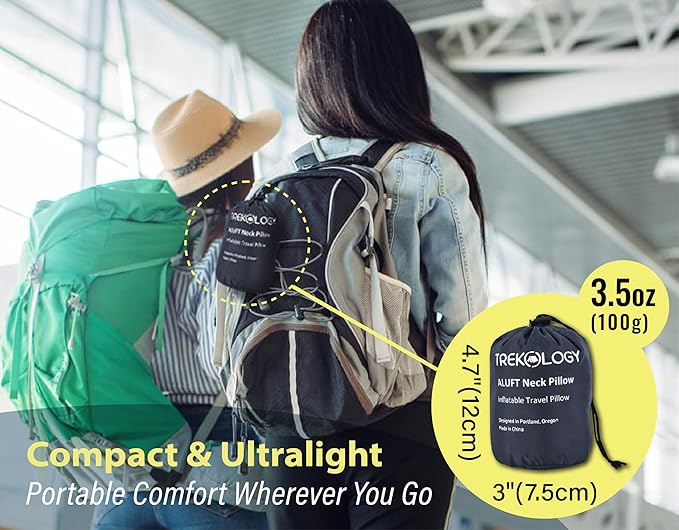 TREKOLOGY Inflatable Neck Pillow for Traveling - Inflatable Travel Pillow for Airplanes - Neck Air Pillow, Blow Up Travel Pillows for Neck Support
