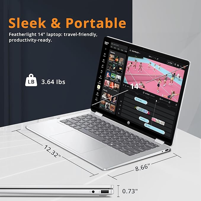 HP OmniBook 5 Flip 2-in-1 14" 2K Touchscreen Laptop, Intel 7 150U, 16GB LPDDR5, 672GB Storage(512GB SSD+160GB Docking Station Set), Intel Graphics, Backlit Keyboard, Wi-Fi 6E, Windows 11, Silver