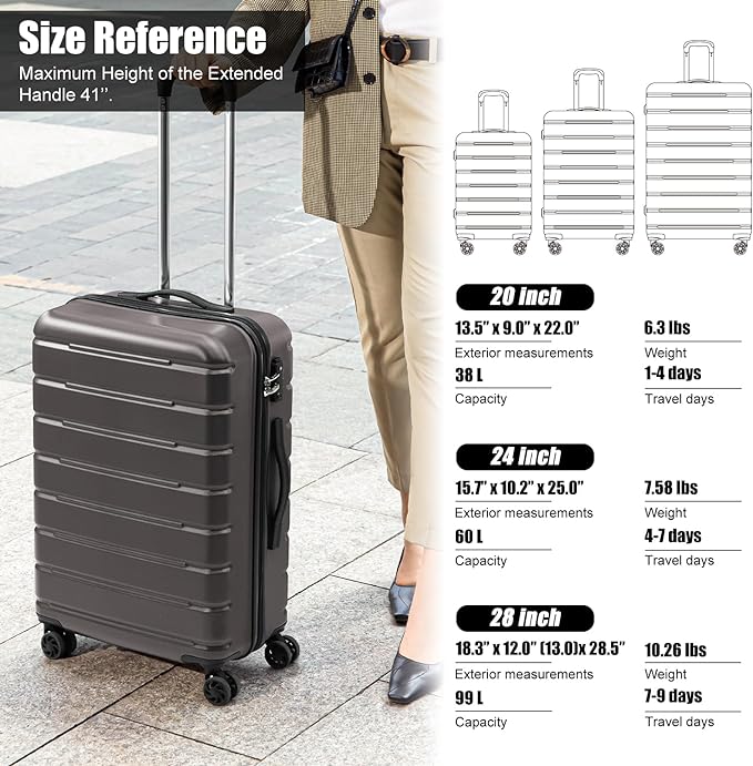 Coolife Luggage Suitcase Carry-on Spinner TSA Lock USB Port Expandable (only 28’’) Lightweight Hardside Luggage (Silver, S(20in_carry on))