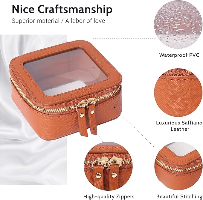 Aveniee Mini Clear Makeup Bag, Small Cosmetic Bags Travel Toiletry Pouch Organizer, TSA Approved Make up Case with Zipper, Car Bag for Essentials,Brown