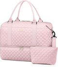 HOTOR Travel Duffel Bag - Weekender Bags for Women, Carry On Overnight Bag with Shoe Compartment, with Toiletry Bag for Travel Essentials and Travel Accessories, Pink, 13.4"×17.3"×7.9"