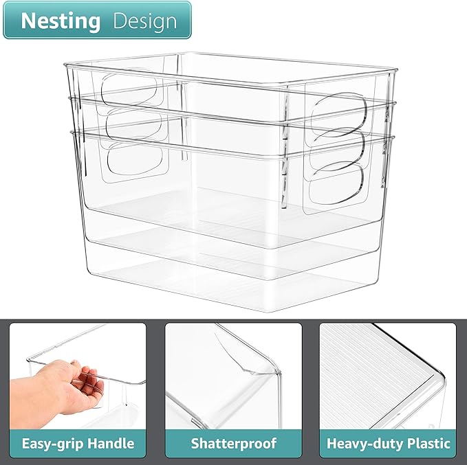 Sorbus Large Clear Plastic Storage Bins for Shelves, Clothes, with Handle - Clear Storage Bins, Drawer, Shelf, Closet, Pantry, Fridge, Freezer Organizer Bins, Closet Organizers and Storage (4 pack)