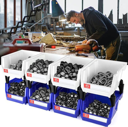 Pe&Hui Storage Organizer Bins,Wall Mount Storage Parts Rack,Stackable Shop Tool Bins for store Screws,Small Parts,Office Supplies and other Accessories Blue (6Pack)