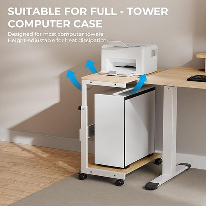 EUREKA ERGONOMIC PC Stand Computer Cart, Height Adjustable Tower Stand 2-Tier for ATX Case Printer, Rolling Cart on Wheels for Home Office Gaming
