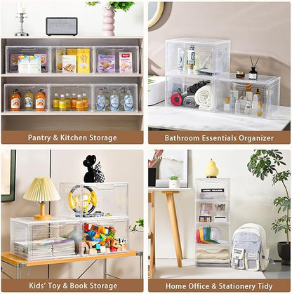 Closet Organizers and Storage, Acrylic Clear Plastic Storage Bins with Magnetic Door, 8 Pack Storage Containers for Clothes Home Organization Purse Bag Cabinet Display Closet Organizer System