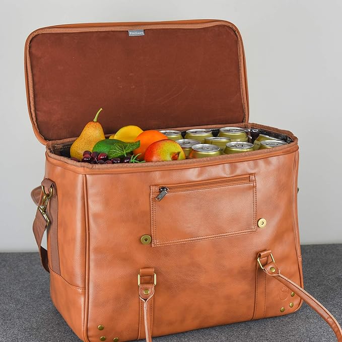 Freshore® 6 Wine Bottles Carrier Leather Bag - Insulated Cooler Travel Tote - Premium Large Portable Bottle Carrying, Waterproof Full Padding Wine Lovers Protection, Light Brown