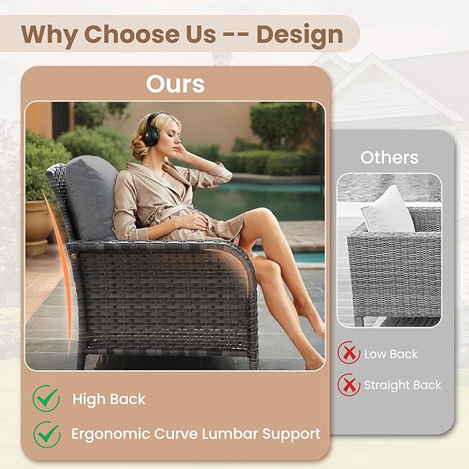 HOOOWOOO Patio Furniture Set,6 Pieces Outdoor Conversation Set,All Weather Wicker Loveseat Sofa Set with High Back Chairs Table,Dark Gray